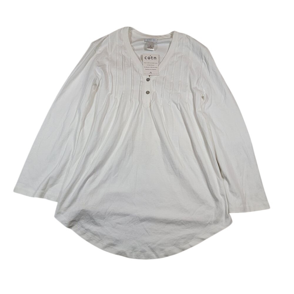 NWTâ Cotn Collection Pleated Henley Pajama Top Sz S White Pima Cotton Sleepwear
